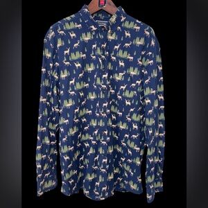 Club Room Deer Print Button Down Shirt Men’s Blue Long Sleeve Forest Buck XXL